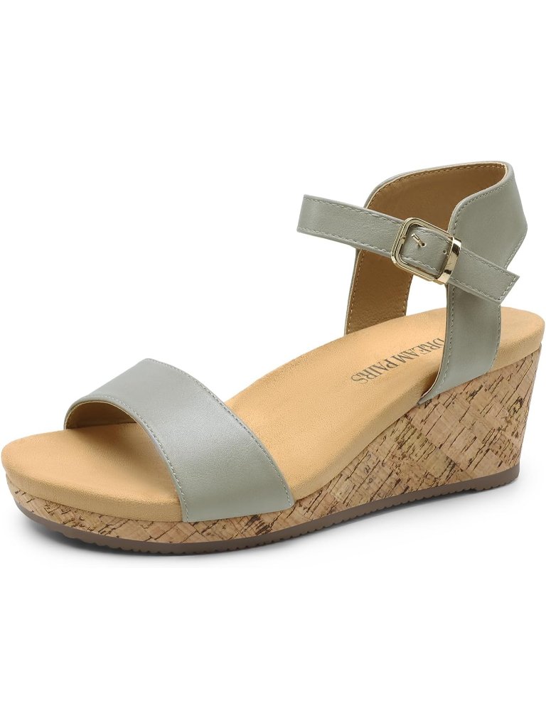 Women's Platform Wedge Sandals Grey Open Toe Ankle Strap Buckle Shoes For Summer